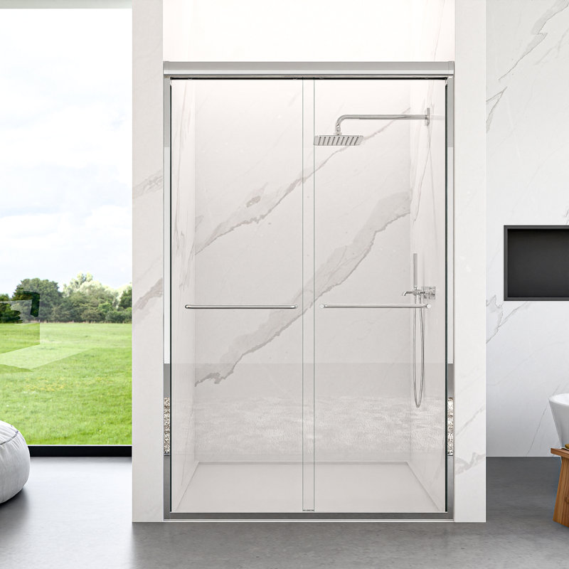 Semi-Frameless Double Sliding Shower Door, Bypass Shower Door, 1/4" (6Mm) Thick SGCC Tempered Glass Door