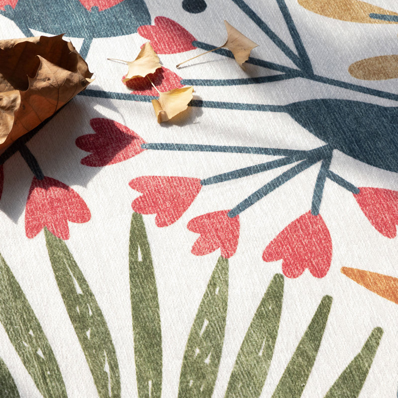Blue Floral Synthetic 6' x 9' Rectangular Area Rug