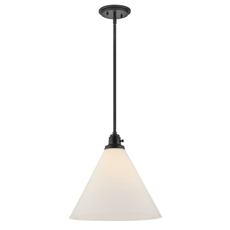 Arti 15-in Pendant Light with On/Off switch, Black/Cased Opal Glass