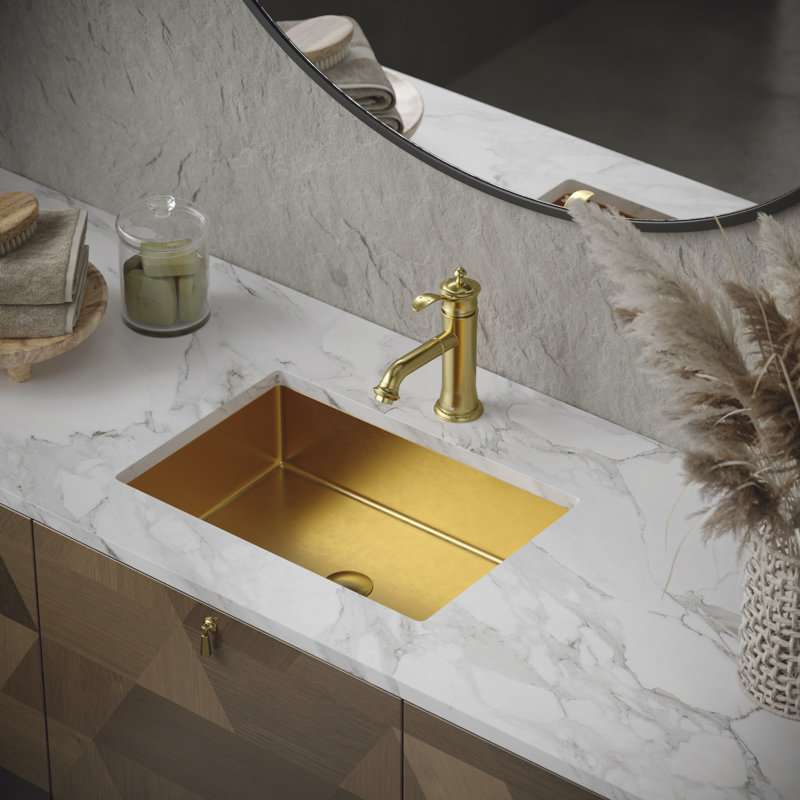 Single-handle Bathroom Faucet with Drain Assembly, Brushed Gold