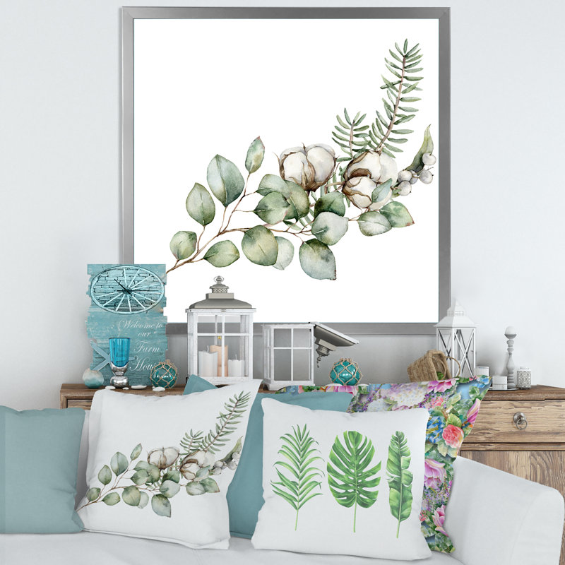 Bouquet de Noël avec branches d'eucalyptus - peinture sur toile à cadre flottant, Toile avec cadre argenté
