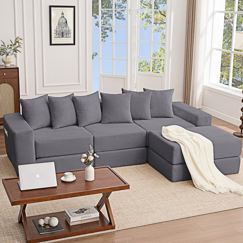 Canapé modulaire convertible avec poche latérale, Gris foncé