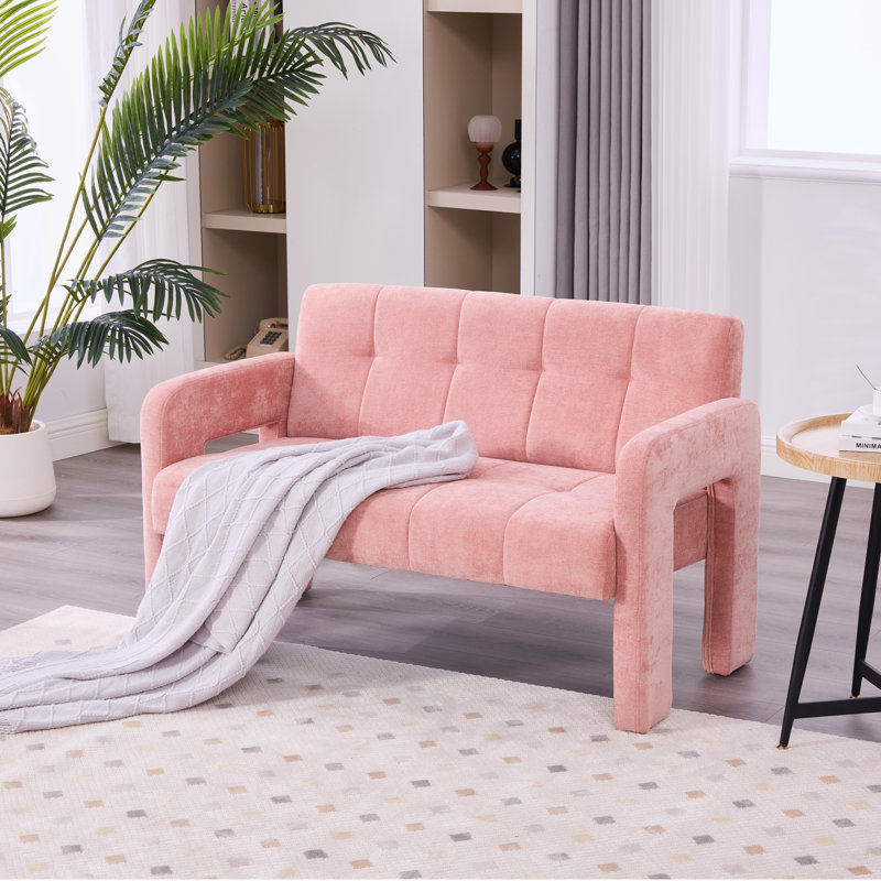 Small Loveseat Sofa With Dual Armrests,modern Double Armchair For Small Space, Pink