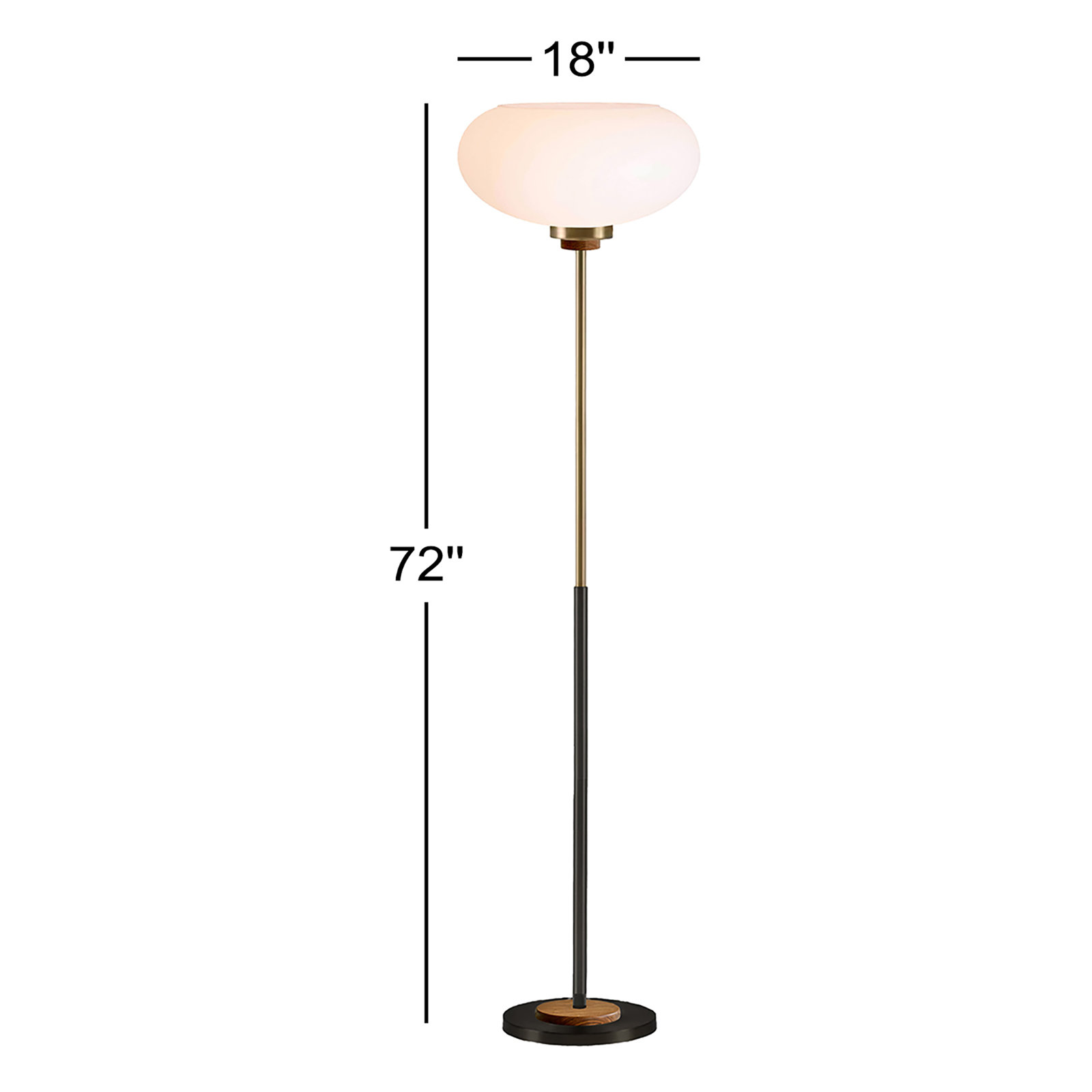 Morelli Torchiere Floor Lamp - Lucite Shade, Weathered Brass, Walnut, Marble Base, Dimmer Switch