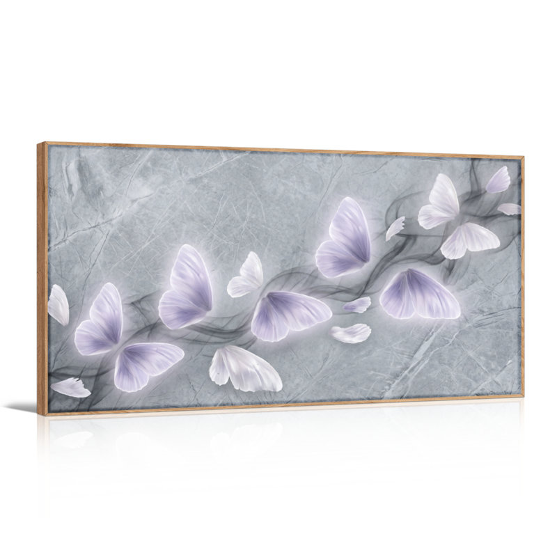 Ensemble de 1 tableau sur toile à motif papillon, L 40 po x H 20 po, Naturel