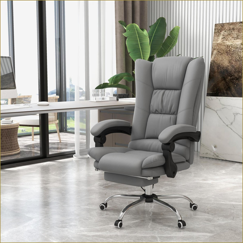 Massaging Office Chair with Vibration, Heat &amp; Footrest | Vinsetto Slate Gray PU Leather, Gray
