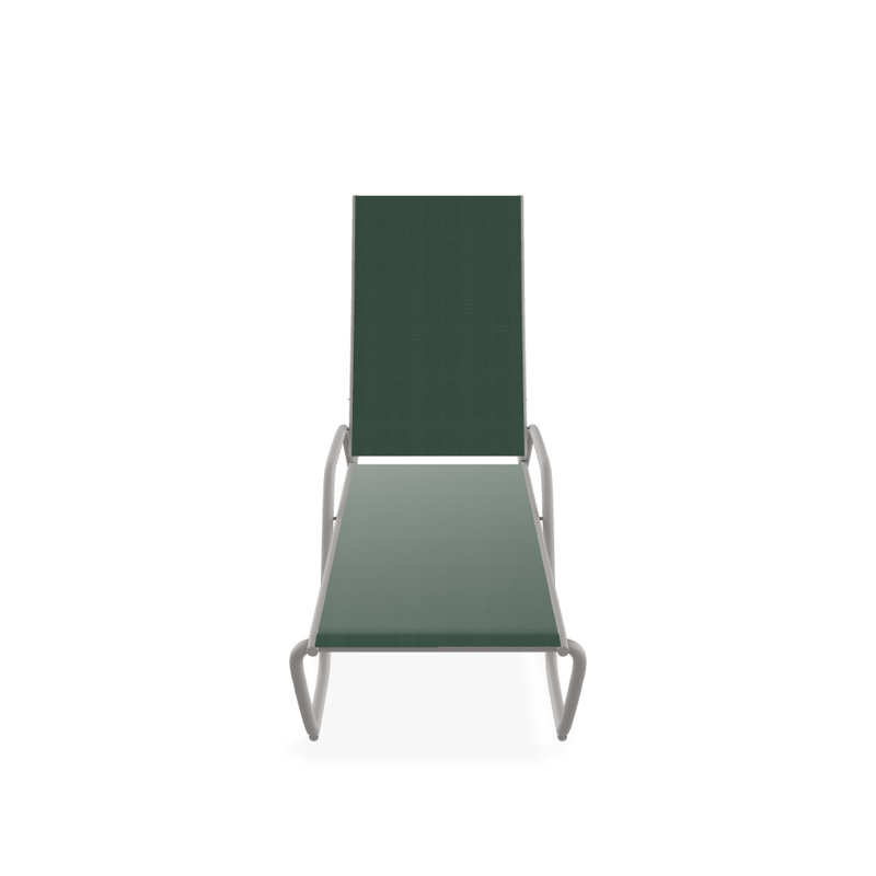 Outdoor Rust-Resistant Metal Chaise Lounge, Forest Forest Green 22D Sunbrella®, Textured Warm Gray