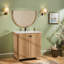 Meuble-lavabo en chêne doré peu encombrant avec lavabo en céramique, style moderne