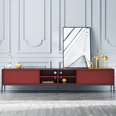 Italian Minimalist Red TV Stand with Drawers