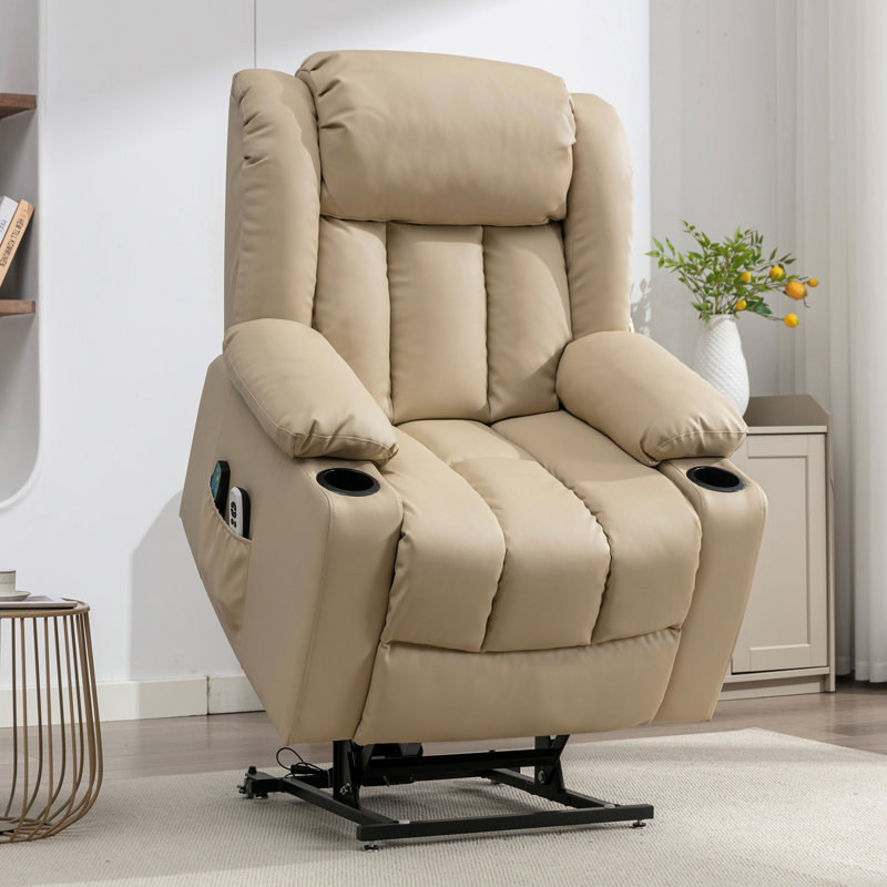Anudhya 87cm Wide Faux Leather Lift Assist Standard Recliner with Massager, Cream