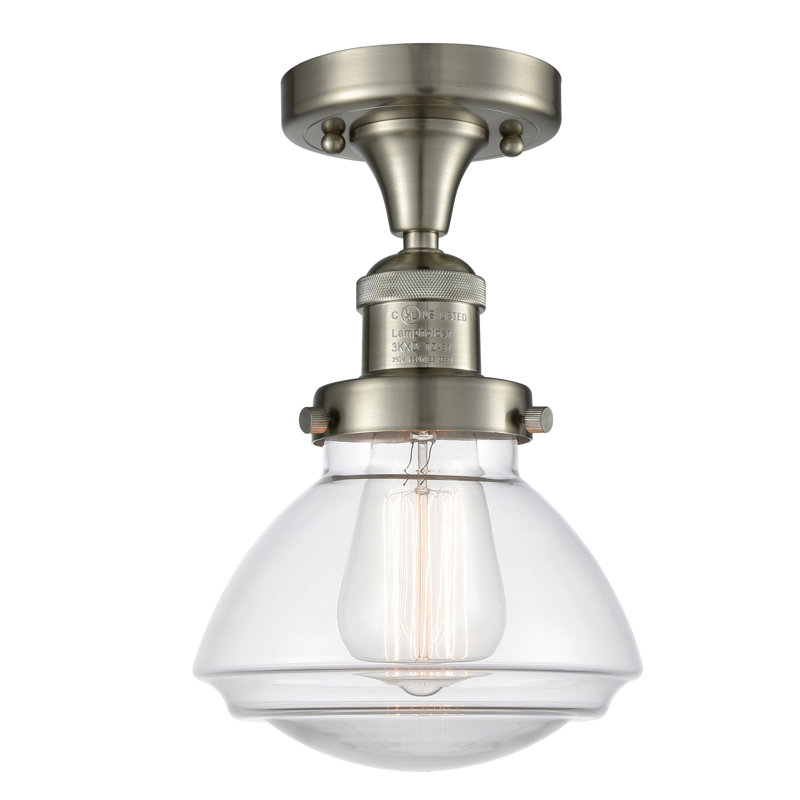 Plafonnier semi-encastré 1 lumière 6,75 po Chesterville, Transparent, Ampoule DEL 6 watts rétro, Nickel satiné brossé