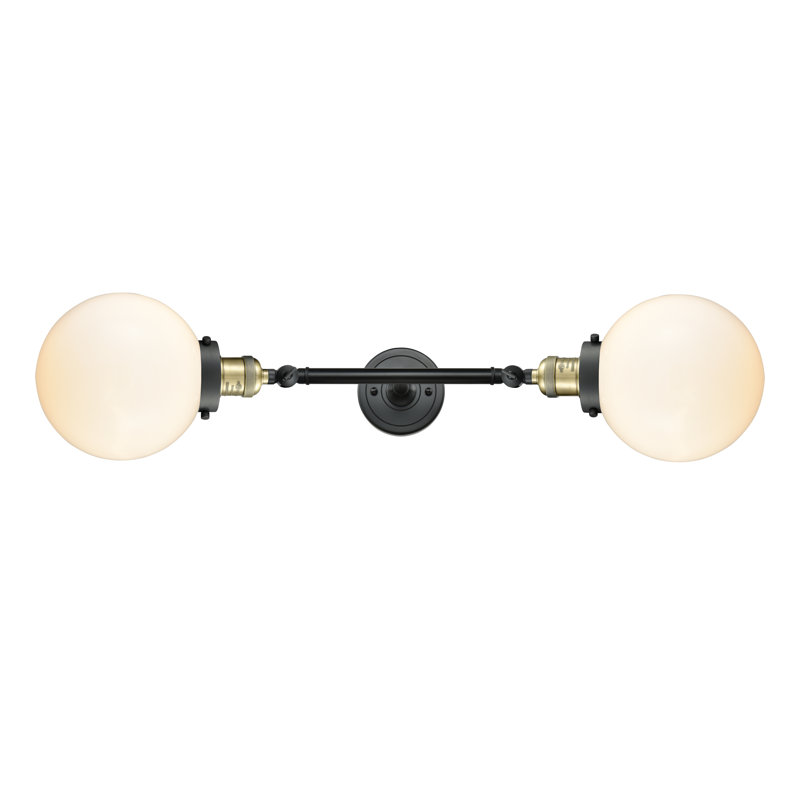 Éclairage pour meuble-lavabo 2 lumières rétro Barrigan, Laiton antique noir, Incandescent, Boîtier blanc mat
