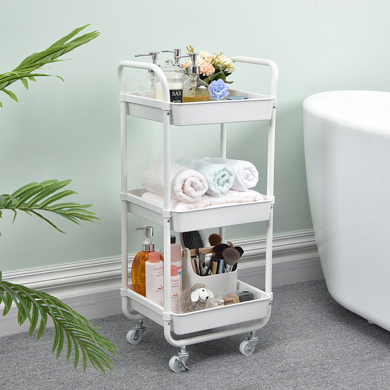 3-Tier Rolling Cart, Utility Cart with Wheels,Metal Cart,Bathroom Cart,Salon Trolley Cart,Kitchen Storage Cart, White