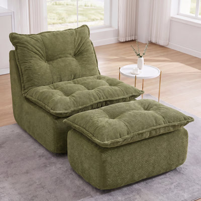 Chaise longue rembourrée avec repose-pieds mobile, canapé douillet d'intérieur 