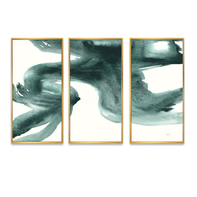 Gouache vert sur gris II - ensemble d'art moderne sur toile encadrée moderne et contemporain de 3