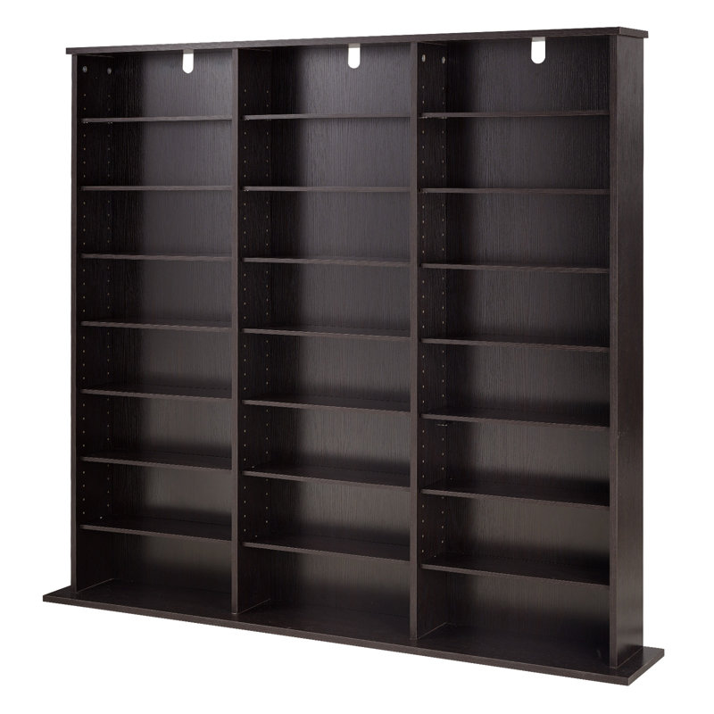 Media Storage Cabinet, 8-Tier DVD Shelf Organizer, 55.91 x 8.66 x 51.18 in Multimedia Storage Organizer for CDs, DVDs, Books & Games, CD Shelf for Living Room, Home Office, Recording Room, Brown
