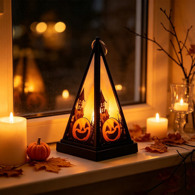 Décoration d'Halloween Veilleuse Pyramides d'Halloween Sorcière Crâne Citrouille Lampe de poche vintage Lampe de bureau à DEL décorative