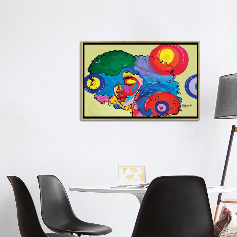 « Bali » par Pinklomein-impression d’art graphique, H 26 po x l 40 po x 1,5 po, Toile encadrée d'or, Pas de tapis