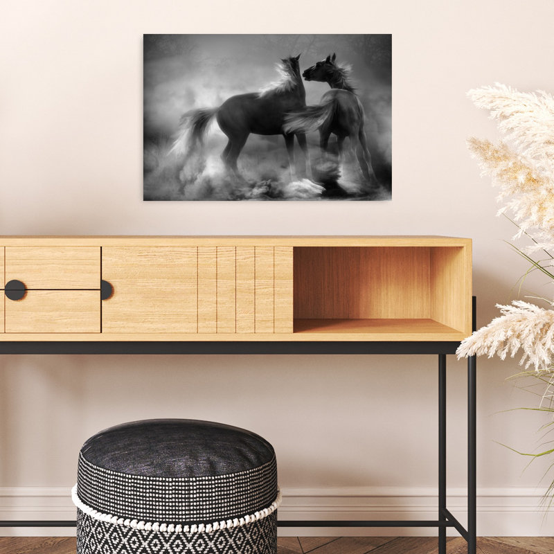 Wild Horses In Mist Dramatic Contemporary Horse Animal Nature Wall Art Print 1 Piece Wrapped Canvas Wall Art