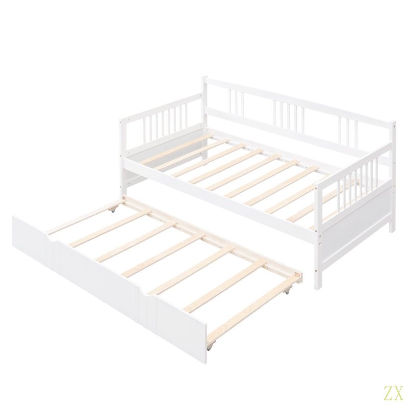 Twin Size Daybed Wood Bed With Twin Size Trundle, Twin, White