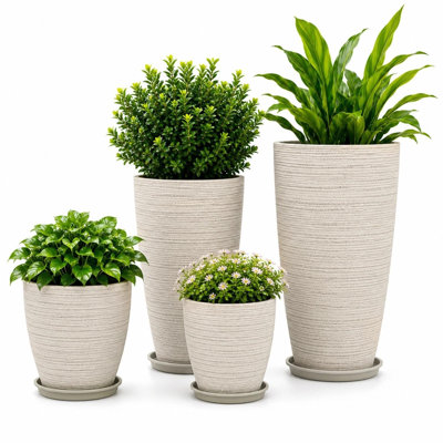 Pots de fleurs d'extérieur Usocik en résine, ensemble de 4, 25/30/53/61 cm, beige