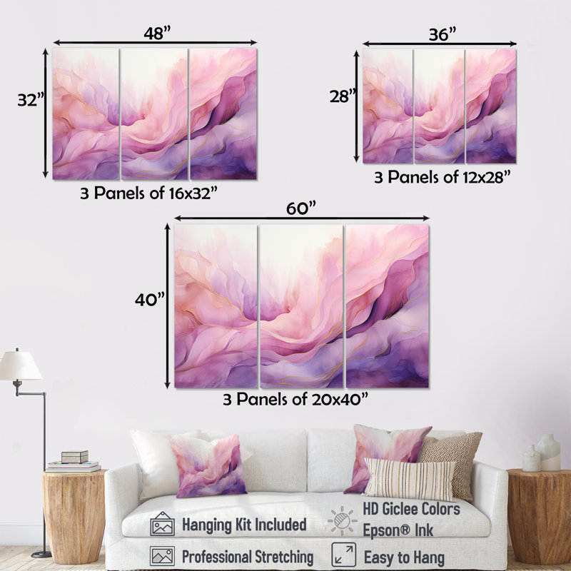 «Tuba Terrain Mountainous Mauve II», ensemble d'art sur toile à l'encre liquide, Toile tendue, H 40 po x l 60 po x P 1 po