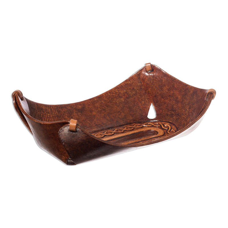 Plateau de table de repose-pieds/café en cuir labyrinthe lasso Meilani