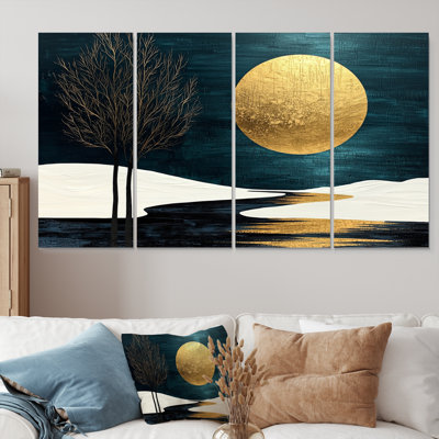 «Quiet Bold Mountain In Emeald Gold Harmony II», art audacieux, décoration murale Lake House