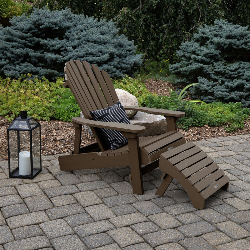 Anette Outdoor Adirondack Chair With Ottoman, Weathered Acorn