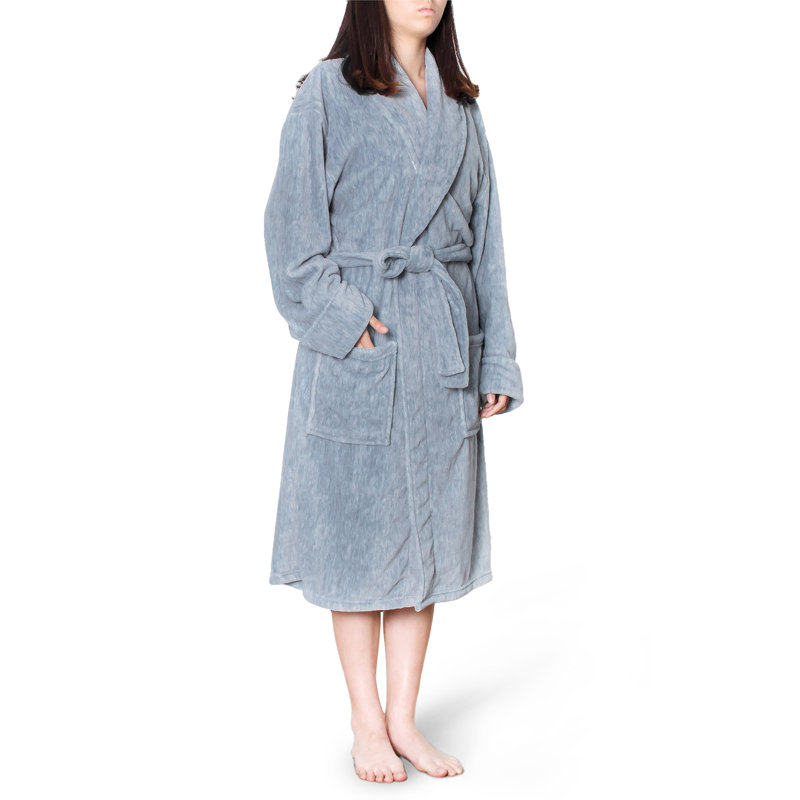 Peignoir mi-mollet en molleton avec poches, P / M, Bleu marine