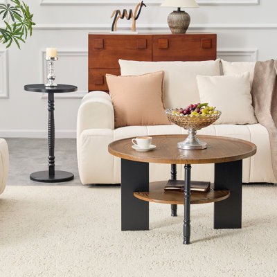 Ensemble de 2 tables basses et tables d'appoint rondes, formation de vide en PVC, table basse de 31,5 po avec rangement et table d'appoint de 15 po, ensemble simple, idéal pour le salon et la chambre à coucher.