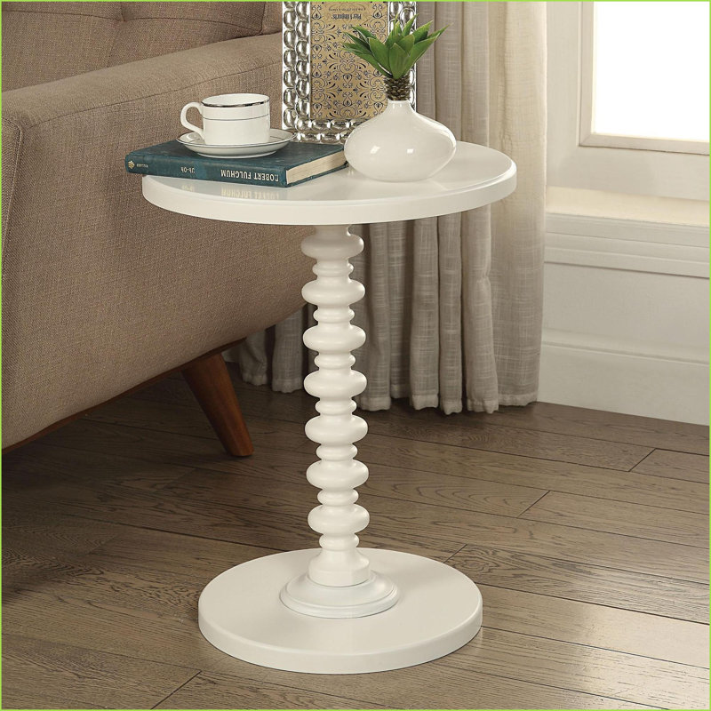 Table basse transitionnelle blanche avec piédestal rond - peu encombrante pour le salon, H 22 po x L 17 po x l 17 po, Blanc