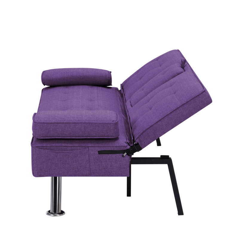 Divan-lit futon de 65,3 po avec accoudoirs amovibles Ebern Designs, Mauve