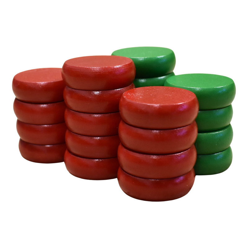 Disques Crokinole (petits disques - 1 1/8 pouce de diamètre (2,9 cm)), Rouge/vert