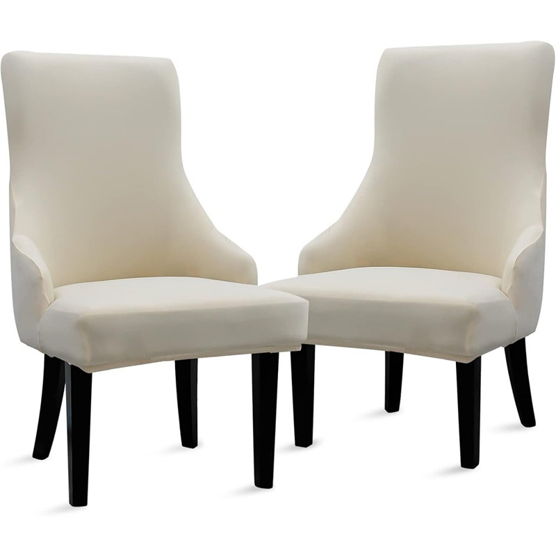Housse pour fauteuil à oreilles - beige - ensemble de 2, extensible, lavable, compatible avec garniture cloutée, utilisation dans la salle à manger / salon