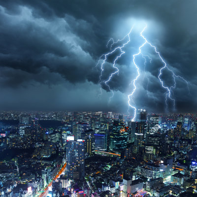Lightnings Over City - Wrapped Canvas Print