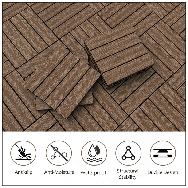 Carreaux de terrasse en bois et en plastique composite, ensemble de 20, emboîtables, durables, imperméables, pour une utilisation intérieure et extérieure, 12 po x 12 po