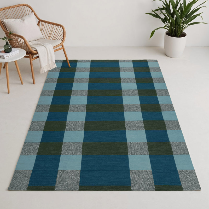 Tapis d'intérieur et d'extérieur à carreaux bleu, Rectangulaire 3 pi x 5 pi