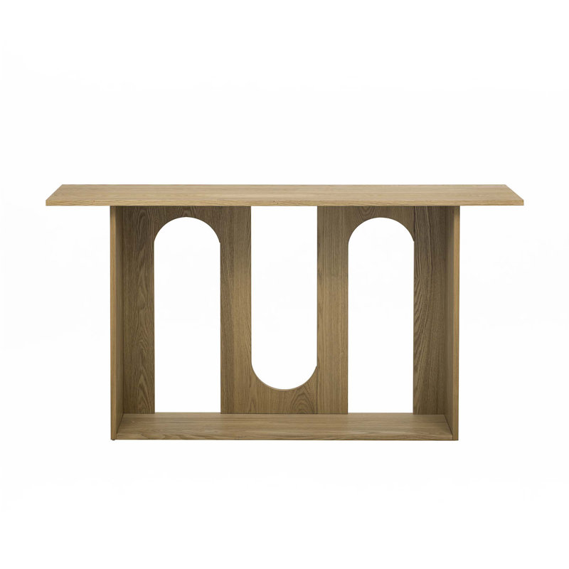 Modern And Curved Design Ash Veneer Console Table With Shelf, Natural