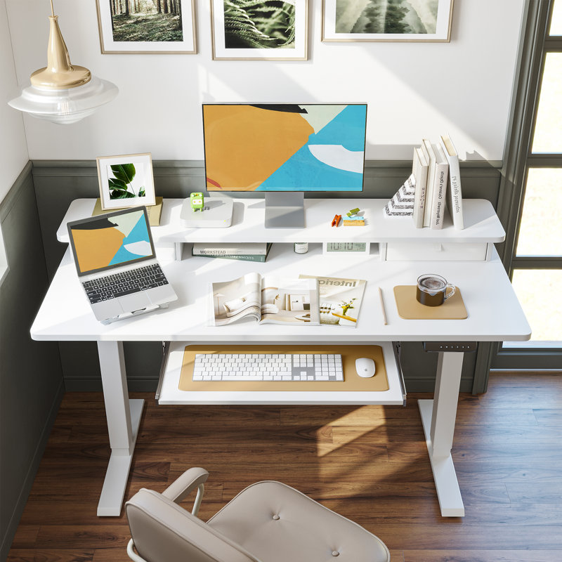 Bureau de jeu à hauteur réglable Lagasse, H 27 à 46 po x l 48 po x P 25 po, Blanc