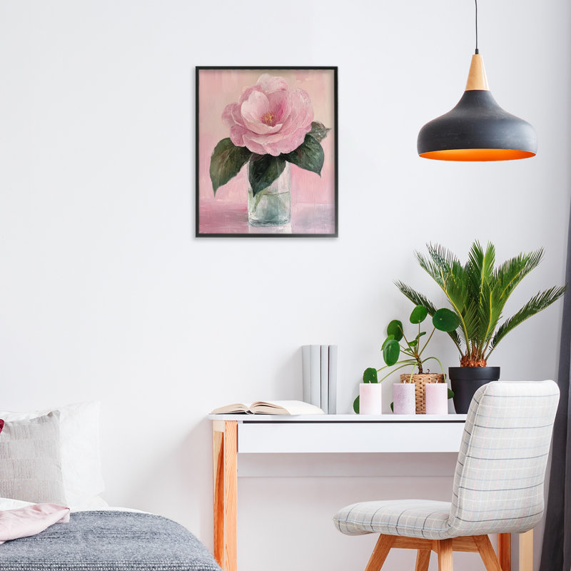 Giclée encadrée Coral Flower Pink Blossom, design par Petal Prints Design, H 14 po x l 11 po, Giclée encadrée noir minuit