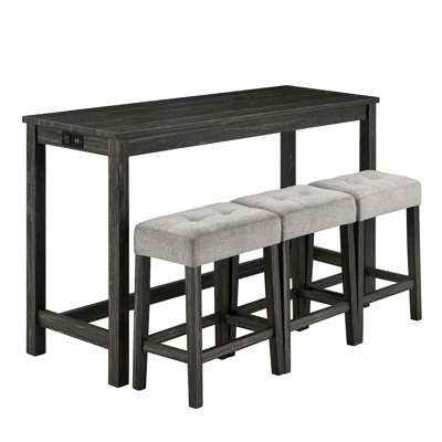 Bar Table Set With Power Outlet, Bar Table And Chairs Set, 4 Piece Dining Table Set, Industrial Breakfast Table Set, For Living Room, Dining Room, Game Room
