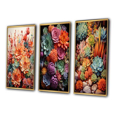 Ensemble de 3 fleurs oranges et roses succulentes