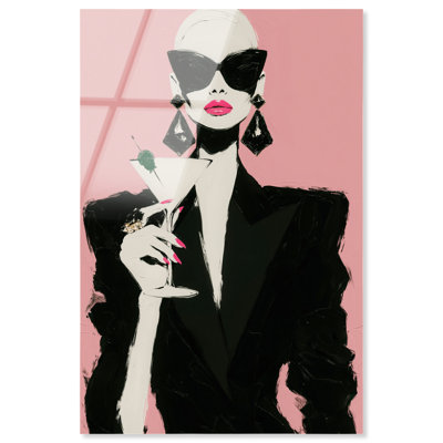 Midnight Martini I, impression acrylique, art mural rose glamour par Art Remedy, prêt à accrocher, 10 x 15