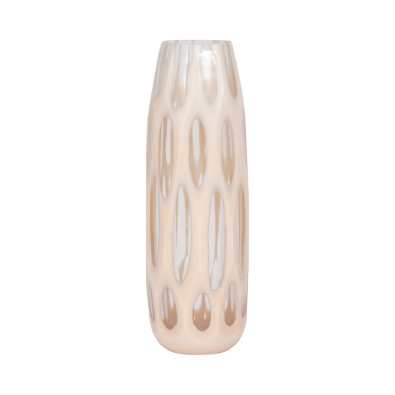 Jocelyn Tall Decorative Textured Glass Vase for Home Decor – Contemporary Table Centerpiece Vase Perfect for Flower Arrangements or Living Room Decor – Tan