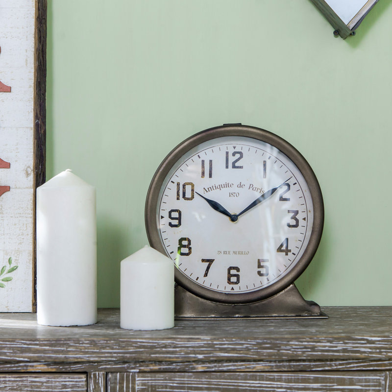 Analog Metal Quartz Movement / Crystal Tabletop Clock in Brown