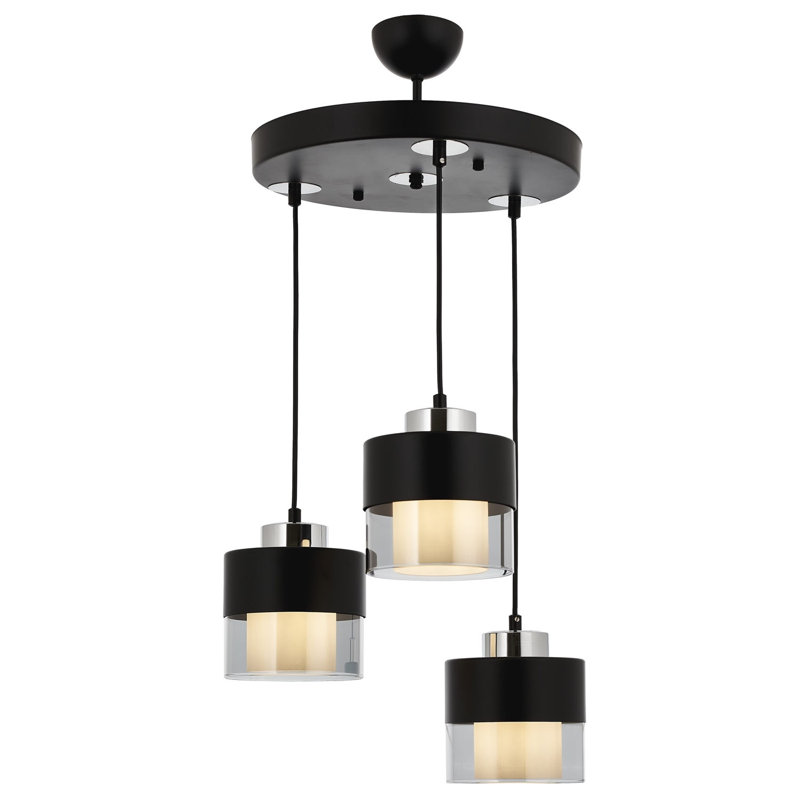 Lustre élégant et moderne, noir et argent, 29,5 po x 15,7 po | Corps en métal avec capuchon en verre, 3 x douilles E27 (40 W maximum) | Parfait pour un décor industriel et scandinave, un éclairage élégant pour le salon et la salle à manger