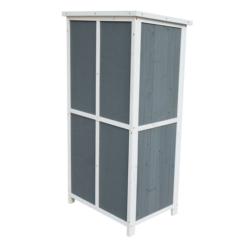 54-Inch Weather- Two-Tone Storage Shed With Gray & White Color, Sloped Roof To Keep And Away, 5 Compartments For Bulky Outdoor Items 54" In White, Water Runoff Control, Interior Equipment