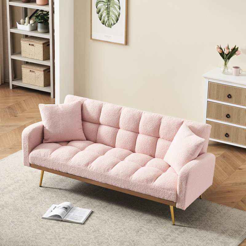 Lit rose de 69 pouces avec fonction réglable à trois vitesses pour petit salon, tissu, cadre amovible en bois massif et artificiel, 2 sièges, rembourrage en mousse, matériau de conception moderne, convertible,