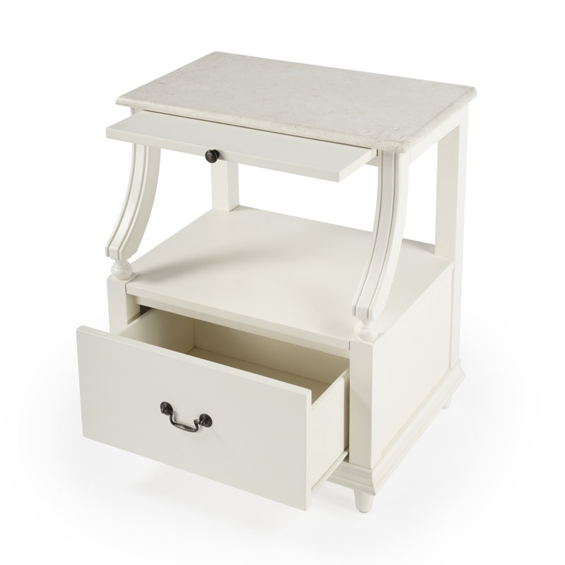 Mabel Marble 1 drawer Nightstand, White